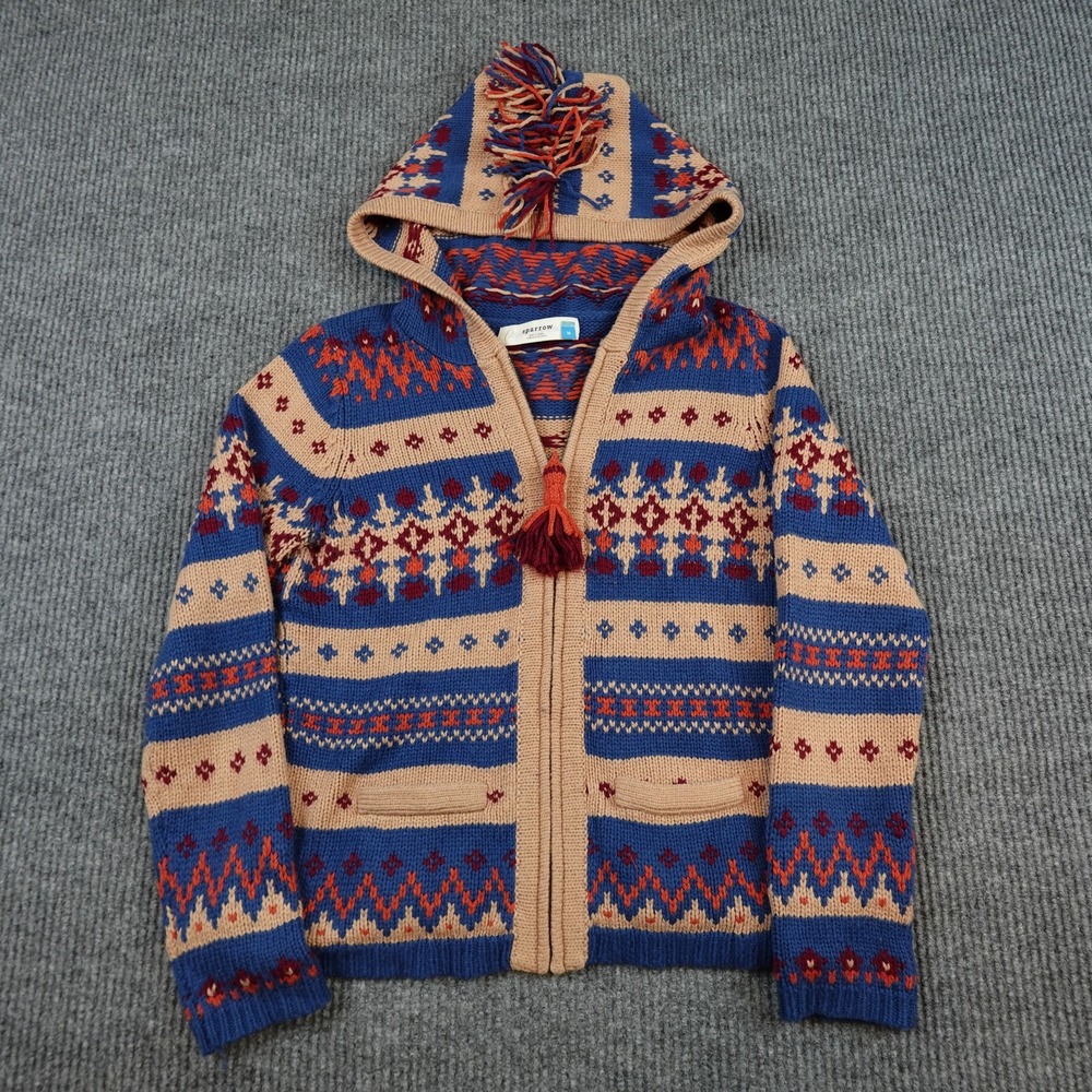 Sparrow Hoodie Womens Medium Full Zip Fair Isle Anthropologie Cardigan Sweater